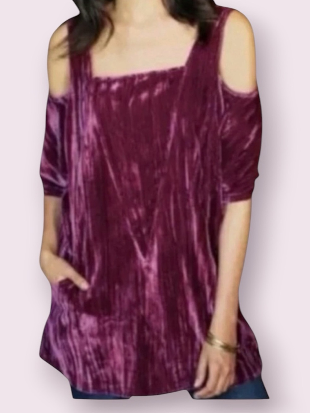 Soft Surroundings Crushed Velvet Short Sleeve Tunic Top Raspberry Pink Size XL